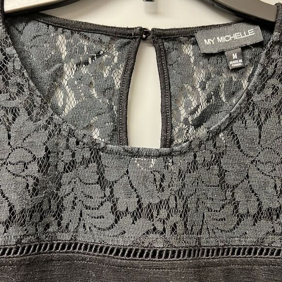 My Michelle Womens Long Sleeves Top Size M Lace Front and Back Top Black - Picture 3 of 10
